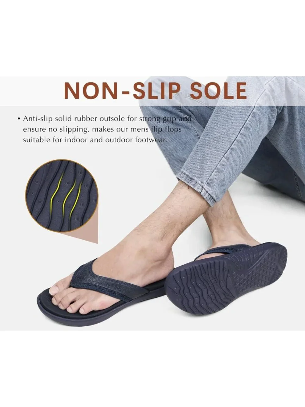 Men's Black Blue Sport Flip Flops Comfort Orthotic Thong Sandals Arch Support